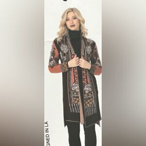 Maxsport Duster Sweater Open Front Brown Orange Floral NWT Size M